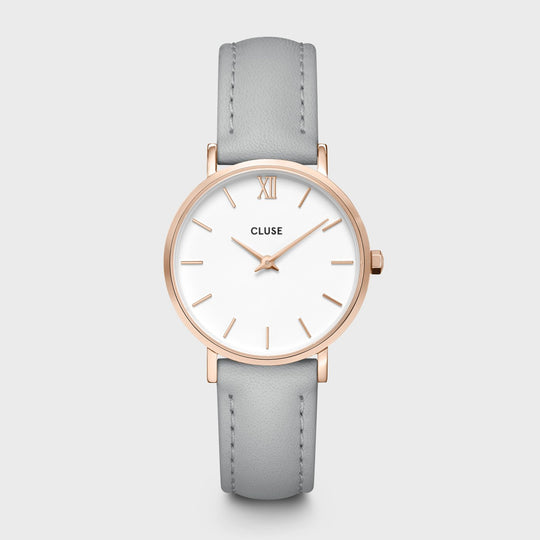 CLUSE Minuit Leather, Rose Gold, White/Grey CW0101203010 - Watch