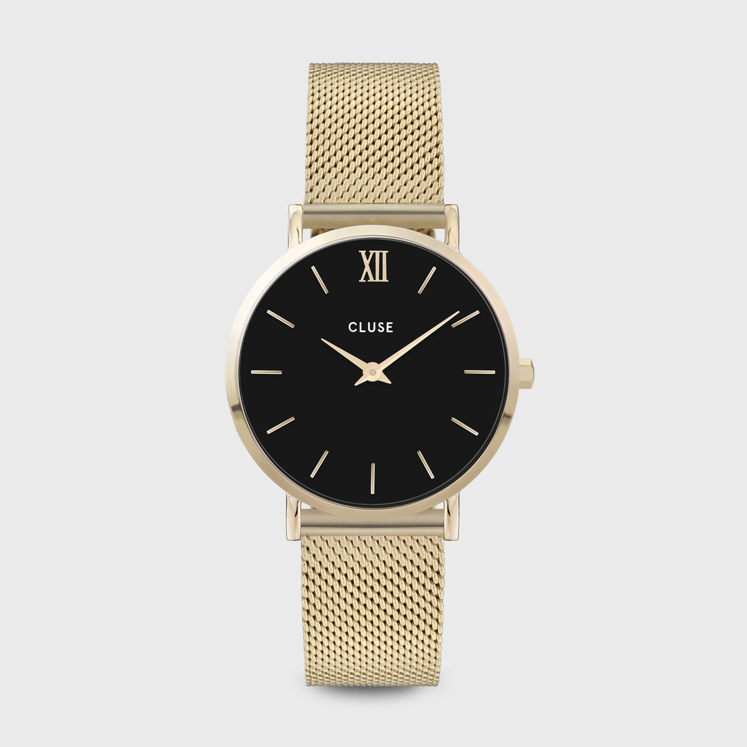 Minuit Watch Mesh, Black, Gold Colour - Main Image