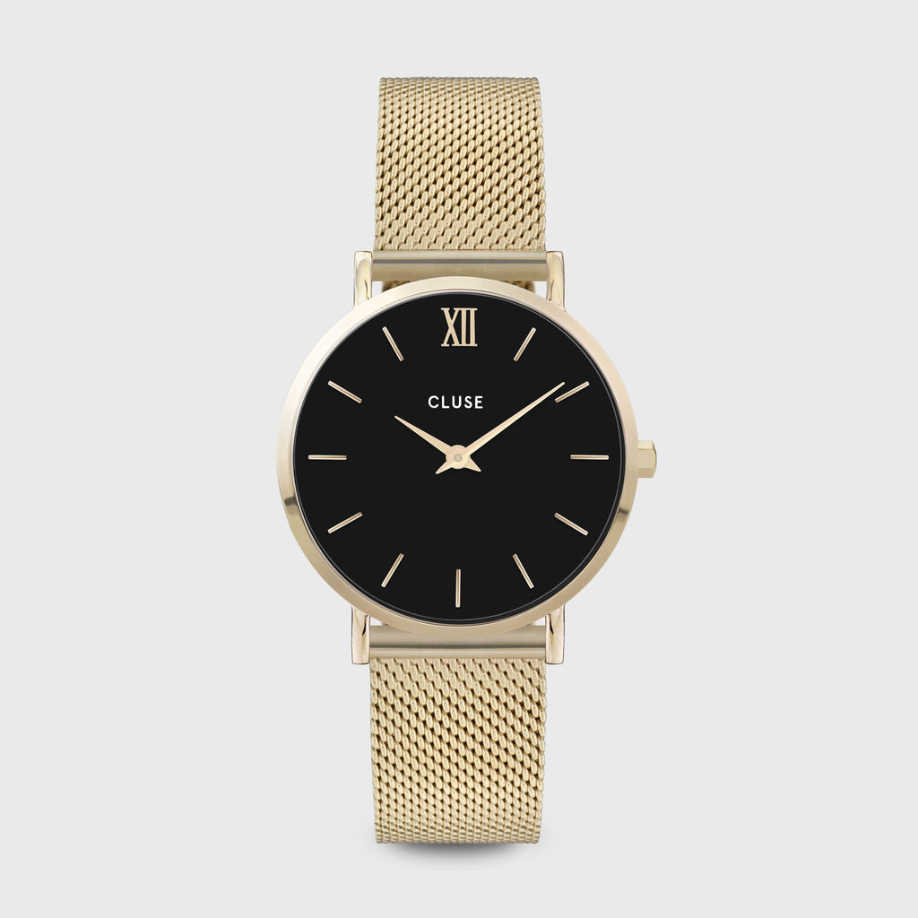 Minuit Watch Mesh, Black, Gold Colour