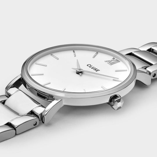 CLUSE Minuit 3-Link Silver White/Silver - Watch case detail