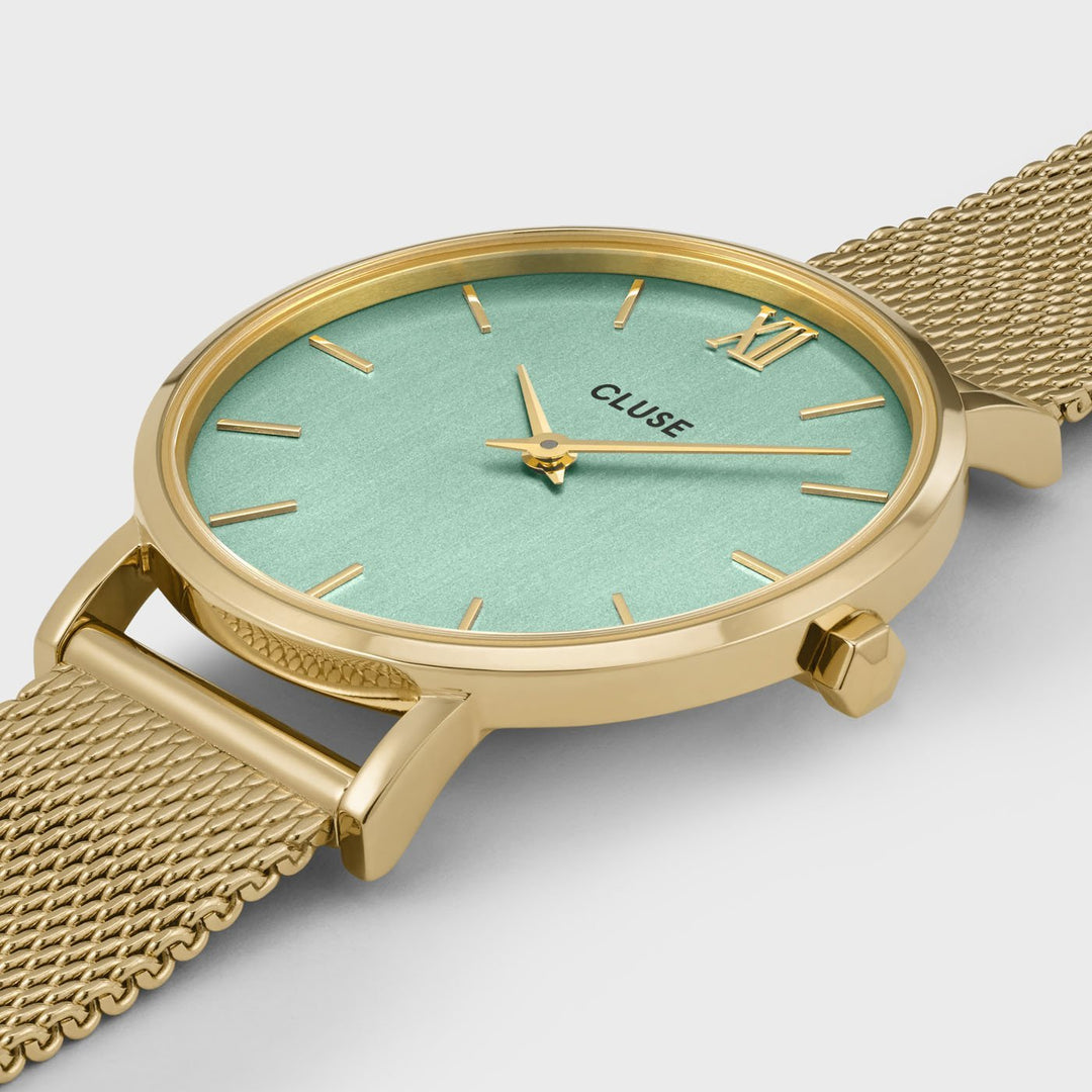 CLUSE Minuit Mesh, Gold, Stone Green CW0101203030 - Watch case detail