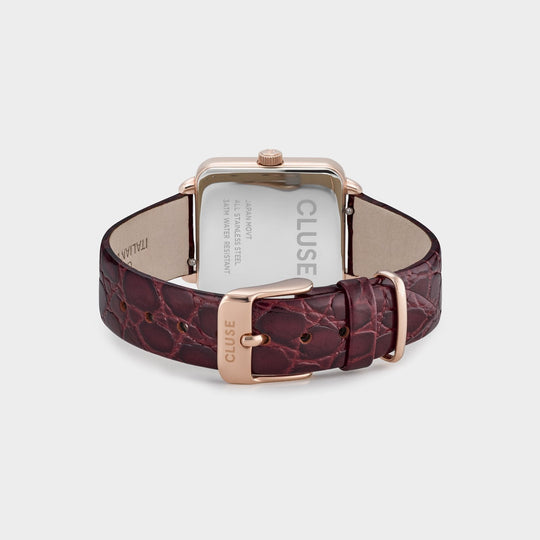CLUSE La Tétragone Leather Rose Gold White Pearl/Dark Red Alligator - Watch clasp and back