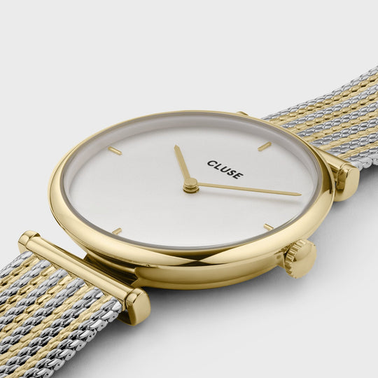 CLUSE Triomphe Mesh Gold White/Silver/ Gold CW0101208002 - Watch case detail