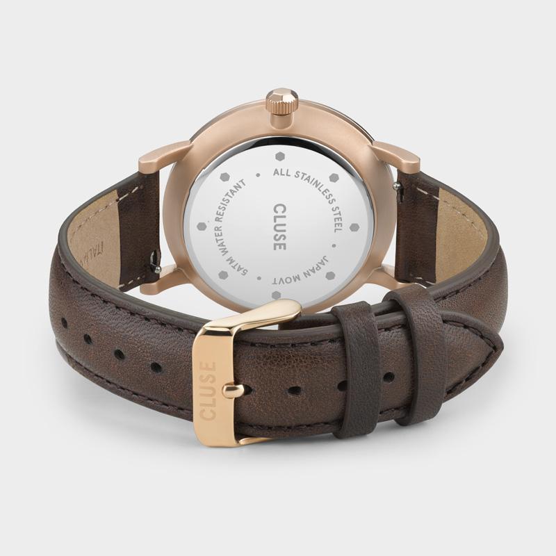 CLUSE Aravis leather rose gold white/dark brown CW0101501002 - Watch clasp and back