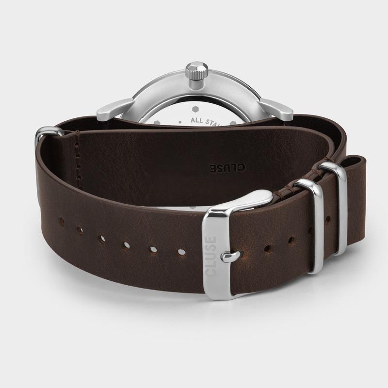 CLUSE Aravis nato leather silver dark blue/dark brown CW0101501008 - Watch clasp and back