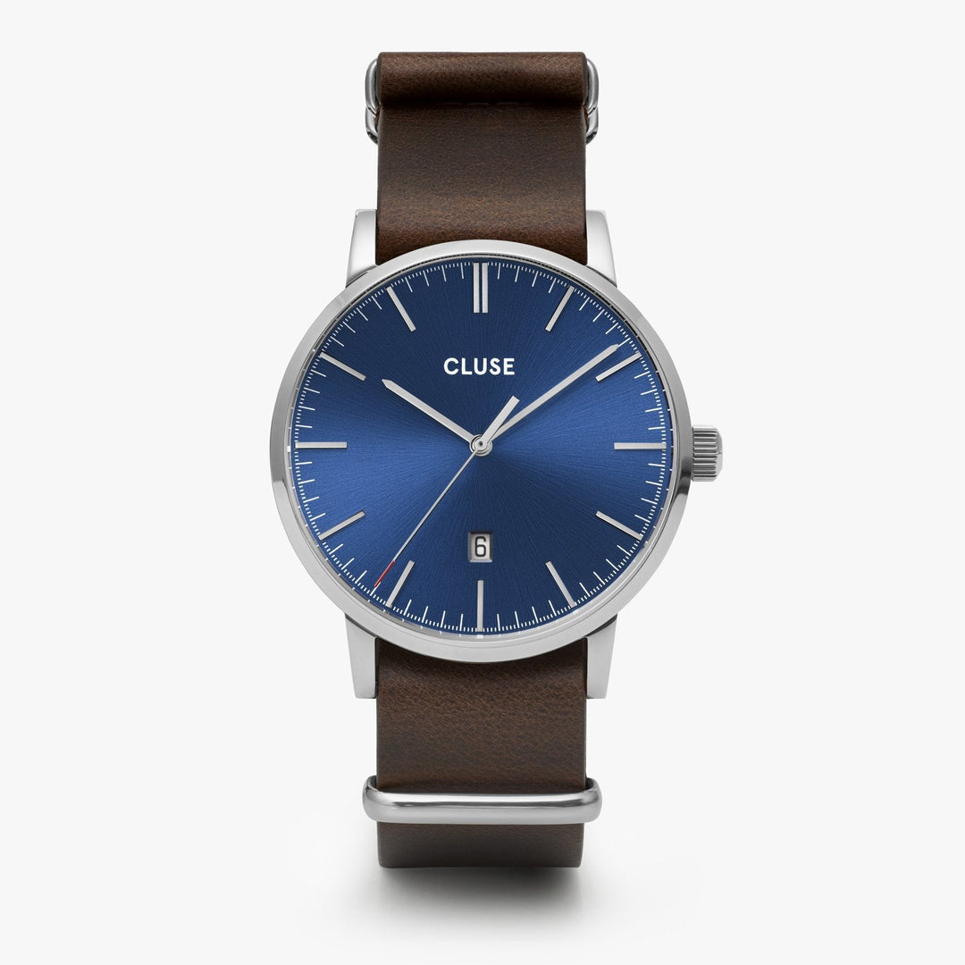 CLUSE Aravis nato leather silver dark blue/dark brown CW0101501008 - Watch