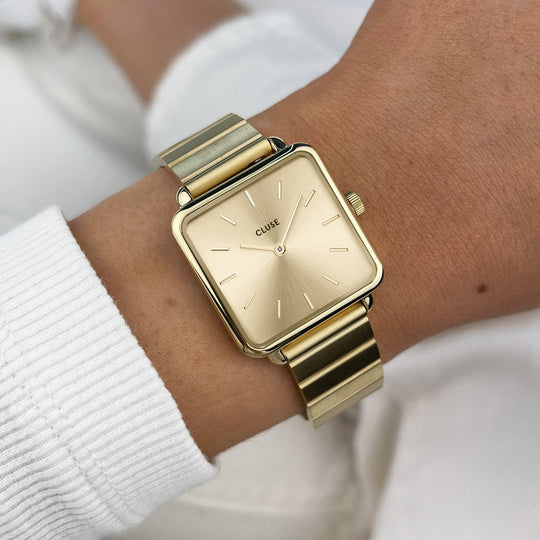 CLUSE La Tétragone Steel, Gold Colour CW10306 - Watch on wrist