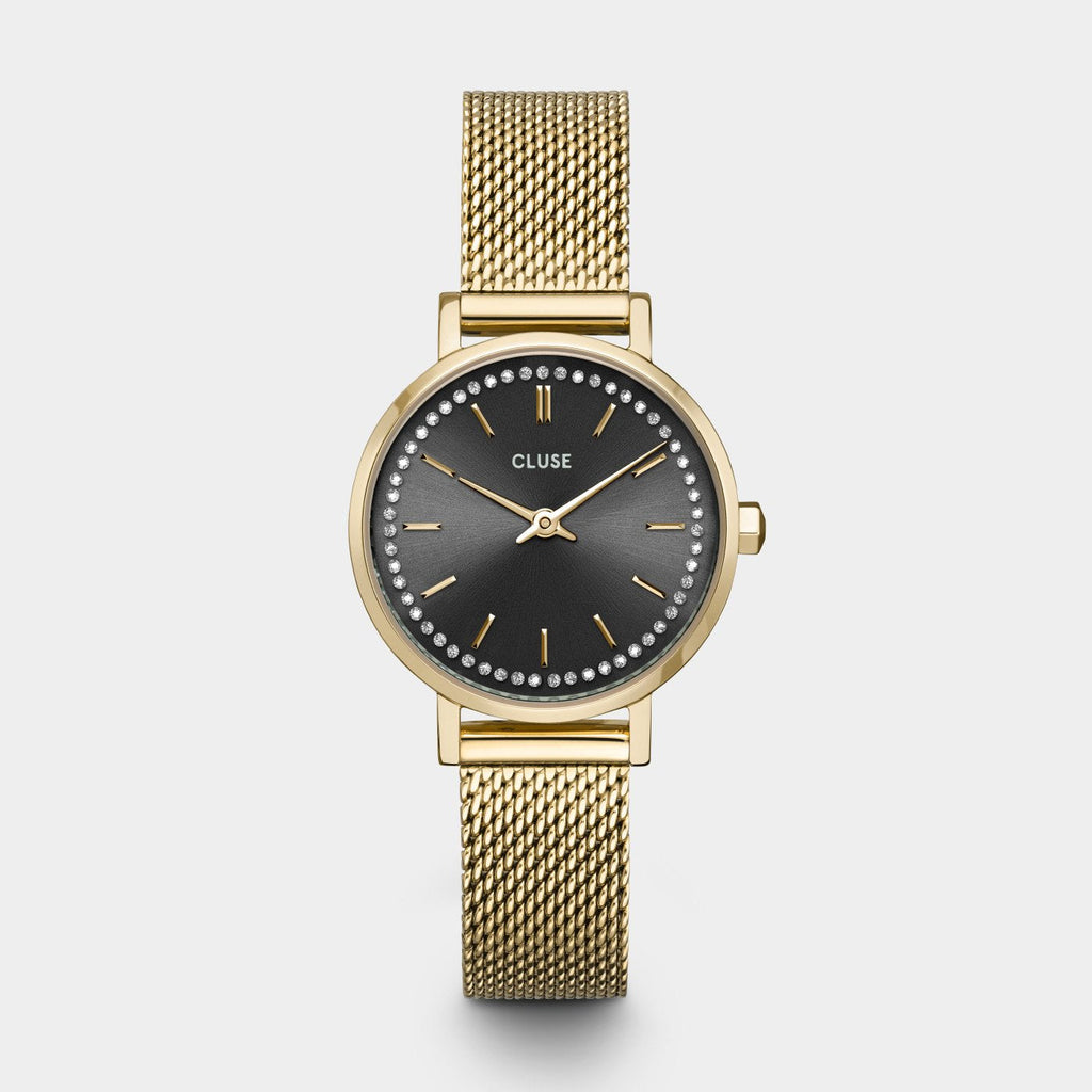 Boho Chic Petite Watch Mesh Crystals, Grey, Gold Colour