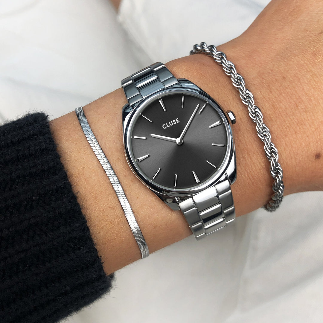 CLUSE Féroce Petite Steel Dark Grey, Silver Colour CW11202 - Watch on wrist