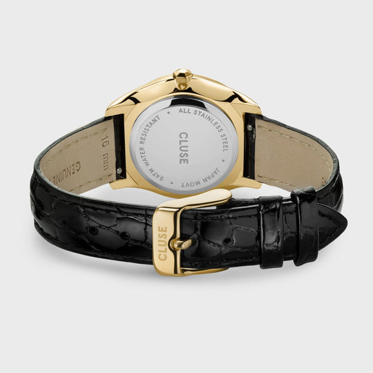CLUSE Féroce Petite Leather Black Alligator, Gold Colour CW11209 - Watch clasp and back