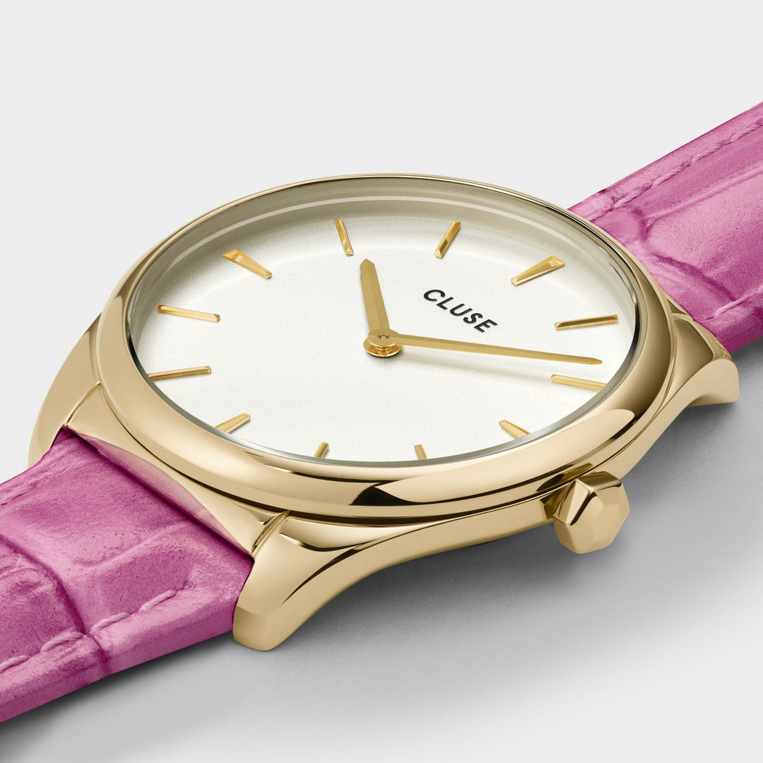 Féroce Petite Leather Croco Pink, Gold Colour CW11213 - Watch case detail