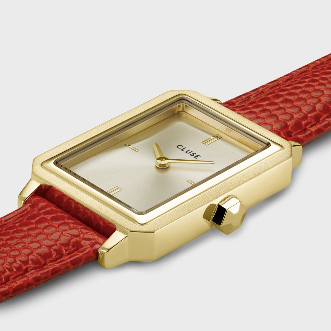 Fluette Leather Coral Lizard, Gold Colour CW11505 - Watch case detail