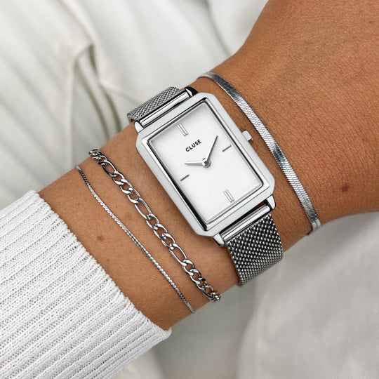 CLUSE Fluette Mesh Silver/White CW11509 - Watch on wrist