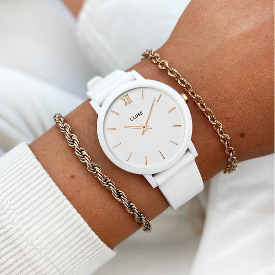 CLUSE Minuit Nylon White, Rose Gold Colour CW11603 - Watch on wrist