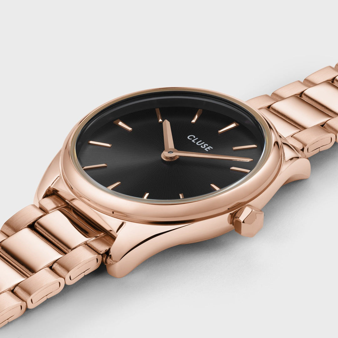 CLUSE Féroce Mini Steel Black/Rose Gold CW11703 - Watch case detail.