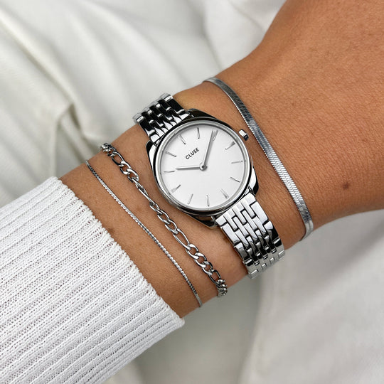 CLUSE Féroce Mini Steel Silver/White CW11706 - Watch on wrist