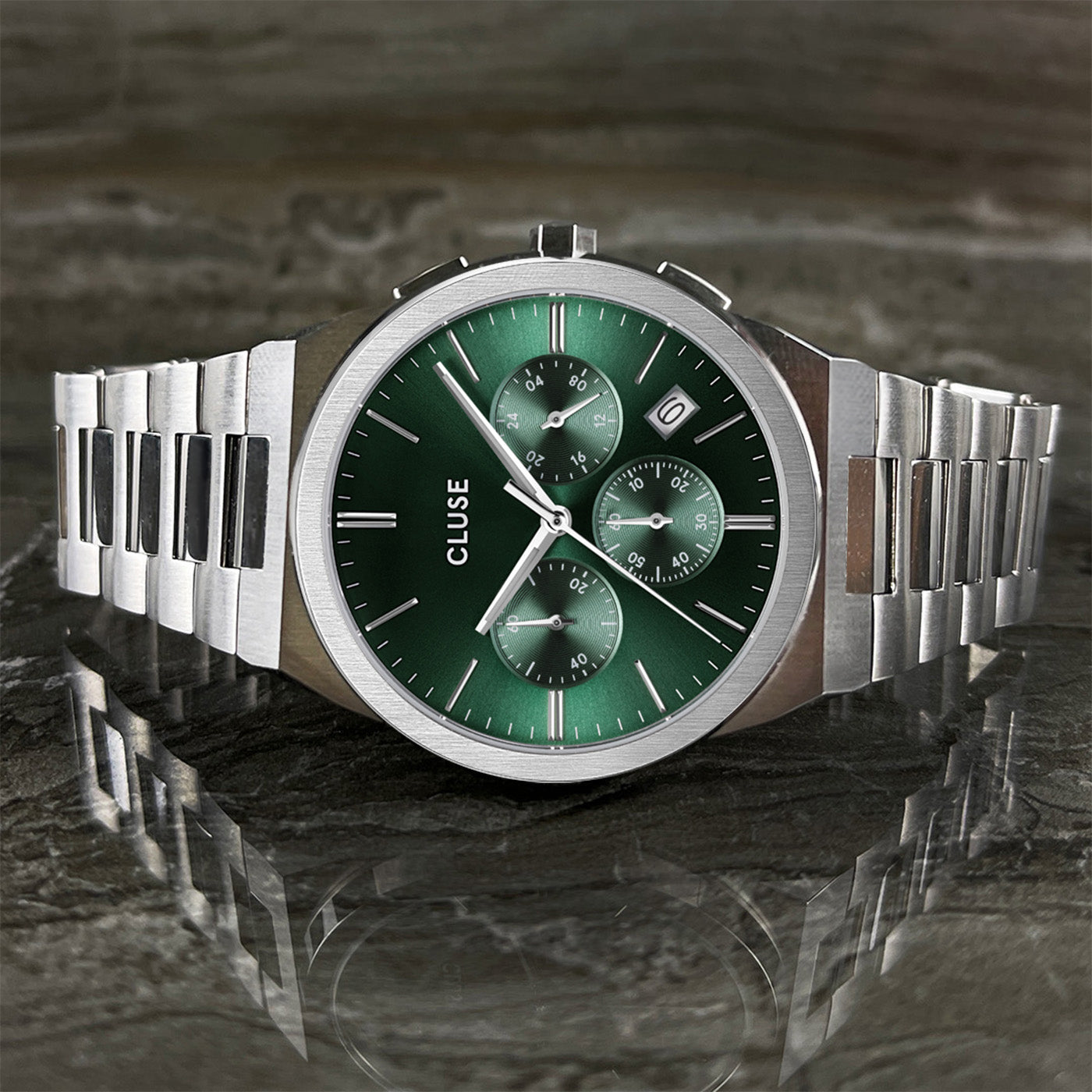 CLUSE Vigoureux Chrono Horloge CW20803 Zilverkleurig Groen