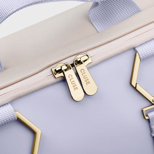 Réversible Backpack, Beige Lilac, Gold Colour CX03503 - Backpack zipper detail