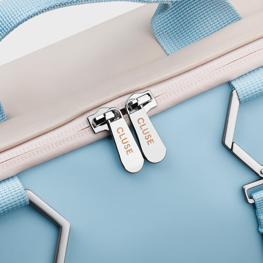Réversible Backpack, Beige Light Blue, Silver Colour CX03504 - Backpack zipper detail
