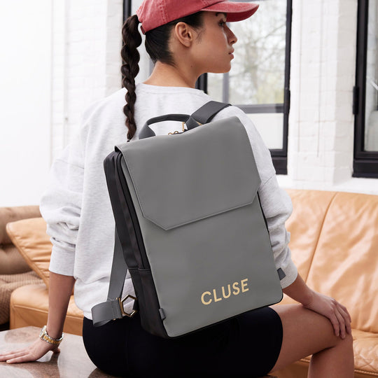 Réversible Backpack, Black Grey, Gold Colour CX03501 - Backpack on Model