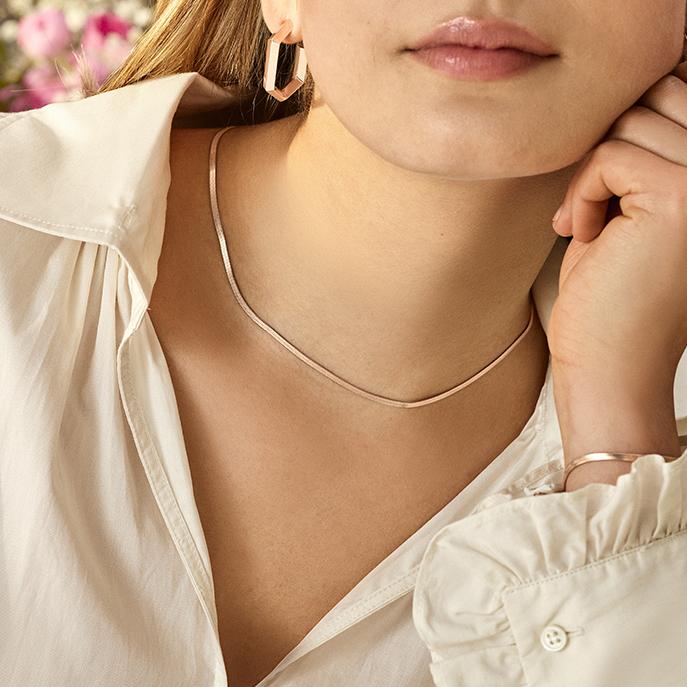 CLUSE Essentielle Snake Necklace Rose Gold Colour CN13305 - Necklace on model