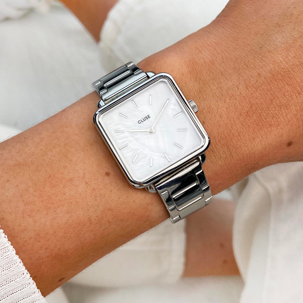 CLUSE La Tétragone Three Link Silver/White Pearl CL60025S - Watch on wrist