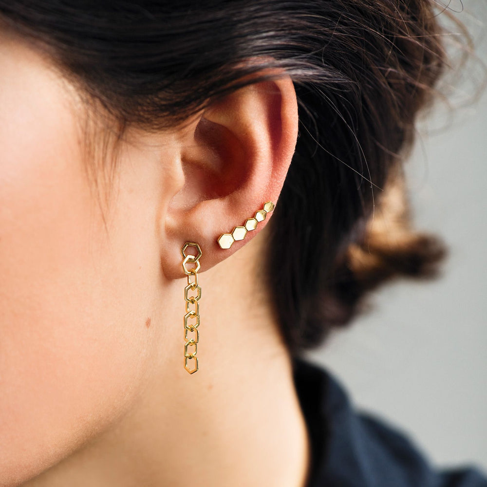 CLUSE Essentielle Gold Open Hexagons Chain Earrings CLJ51009 - earrings in ear