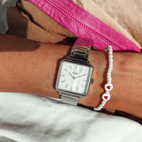 CLUSE La Tétragone Three Link Silver/White Pearl CL60025S - Watch on wrist