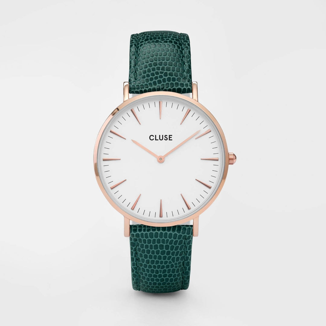CLUSE La Bohème Rose Gold White/Emerald Lizard CL18038 - watch 