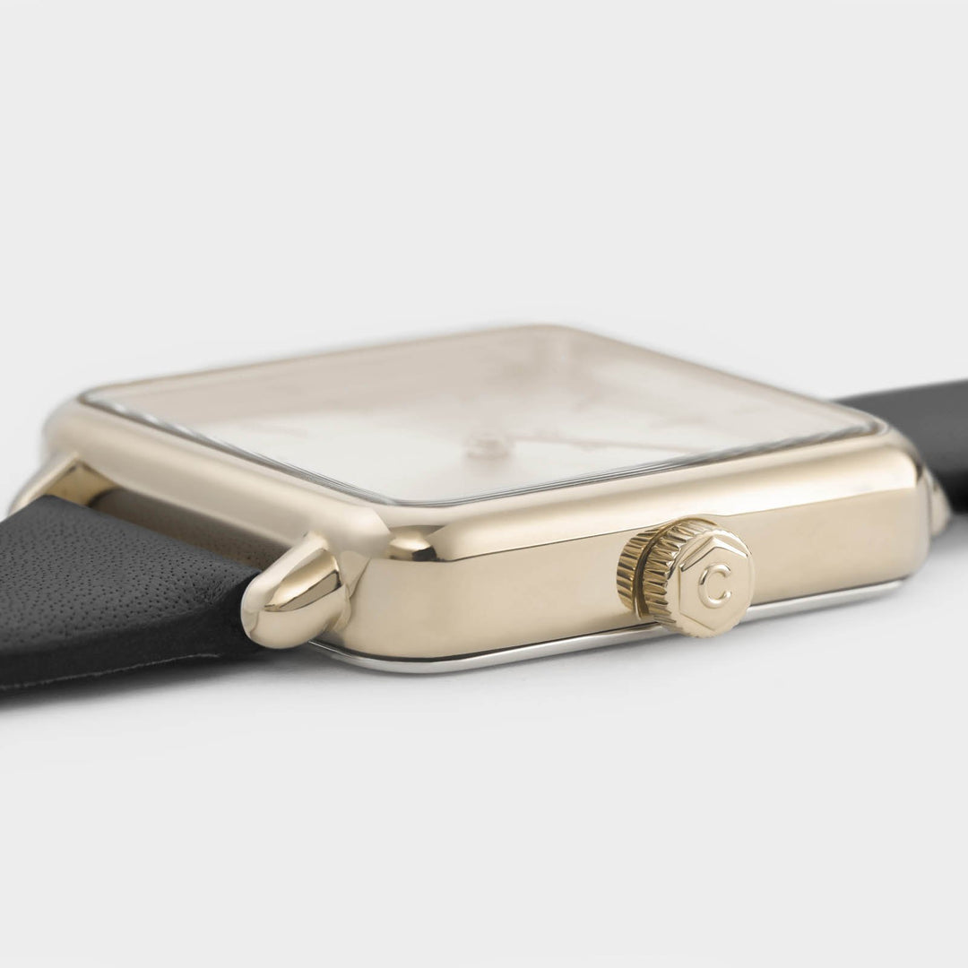 CLUSE La Tétragone Leather Black, Gold Colour CW0101207005 - Watch case detail