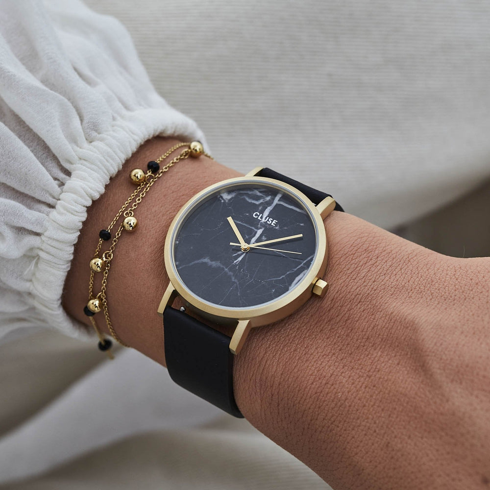 CLUSE La Roche Gold Black Marble/Black CL40004 - watch on wrist