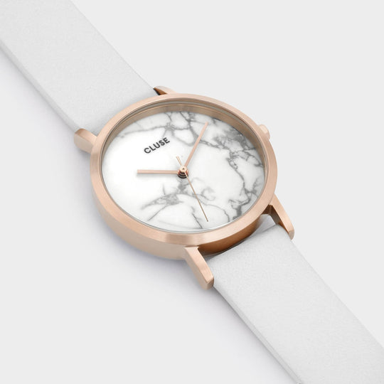 CLUSE La Roche Petite Rose Gold White Marble/White CL40110 - watch face detail