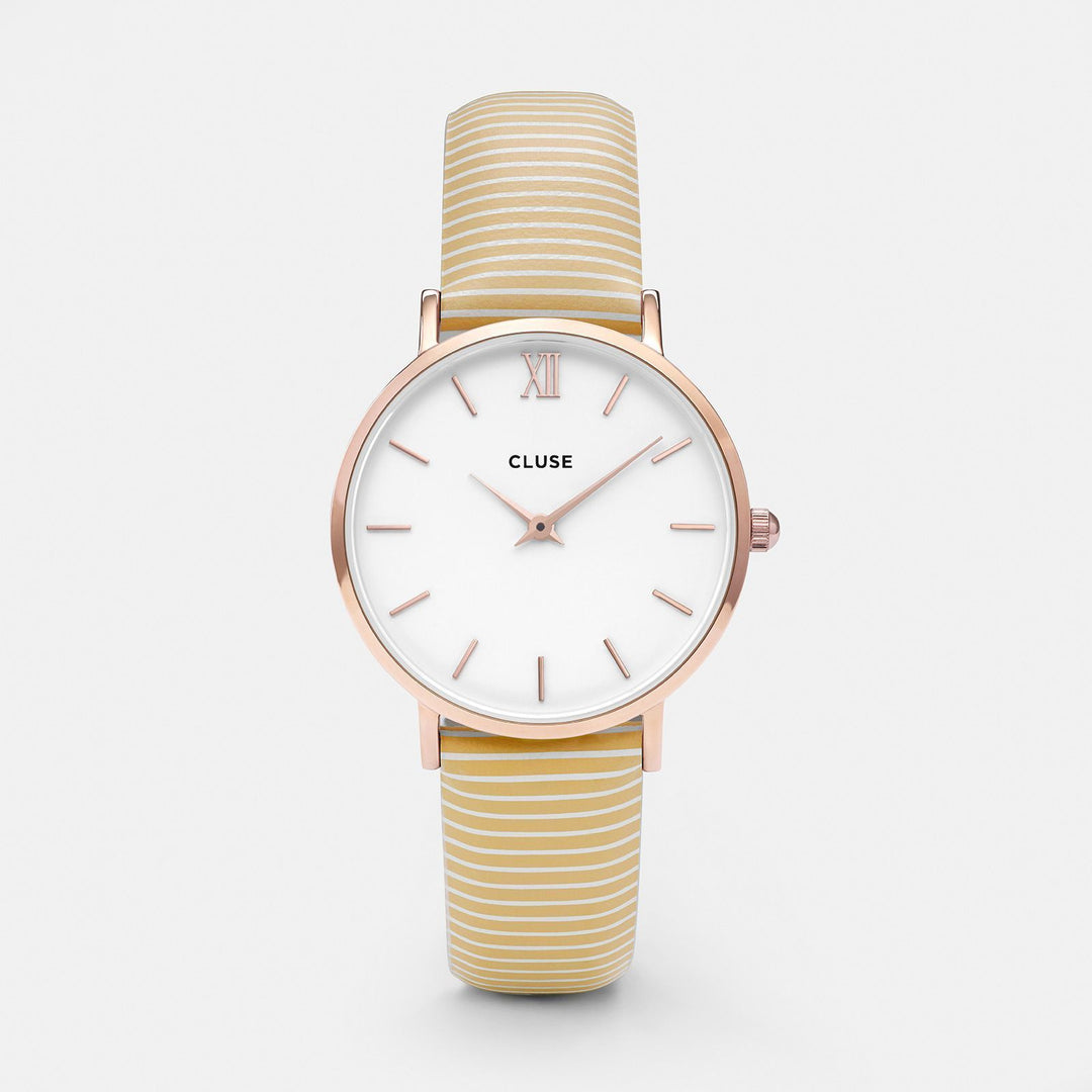 CLUSE Minuit Rose Gold White/Sunny Yellow Stripes CL30032 - watch 