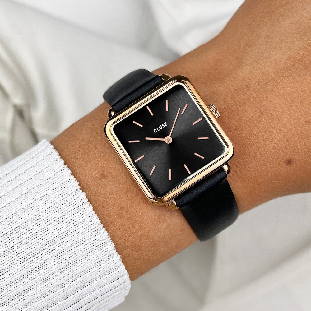 CLUSE La Tétragone Rose Gold Black/Black CL60007 - watch on wrist