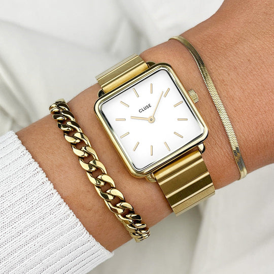 CLUSE La Tétragone Single Link Gold/White CL60023S - Watch on wrist