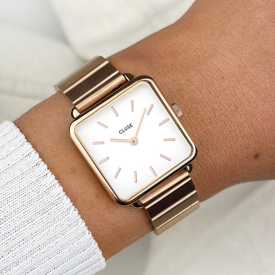 CLUSE La Tétragone Single Link Rose Gold/White CL60024S - Watch on wrist
