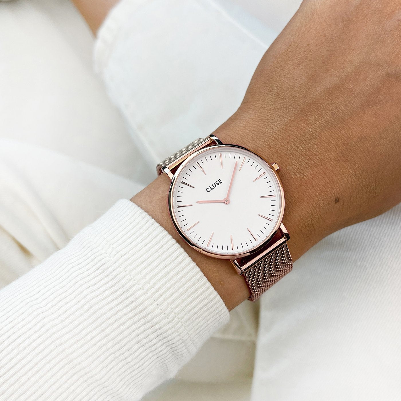 CLUSE Boho Chic Mesh Watch CW0101201001 Rose Gold/White Official