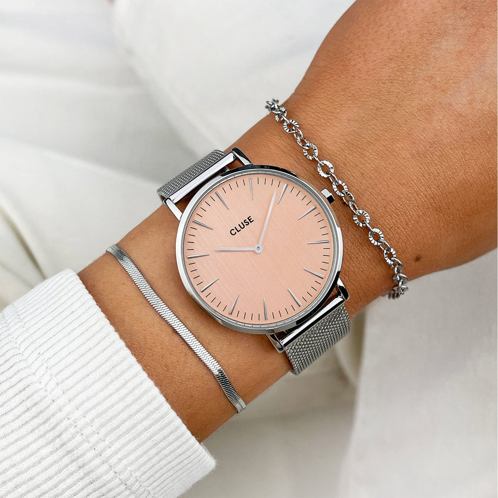 CLUSE Boho Chic Mesh, Silver, Rose Gold CW0101201026 - Watch on wrist