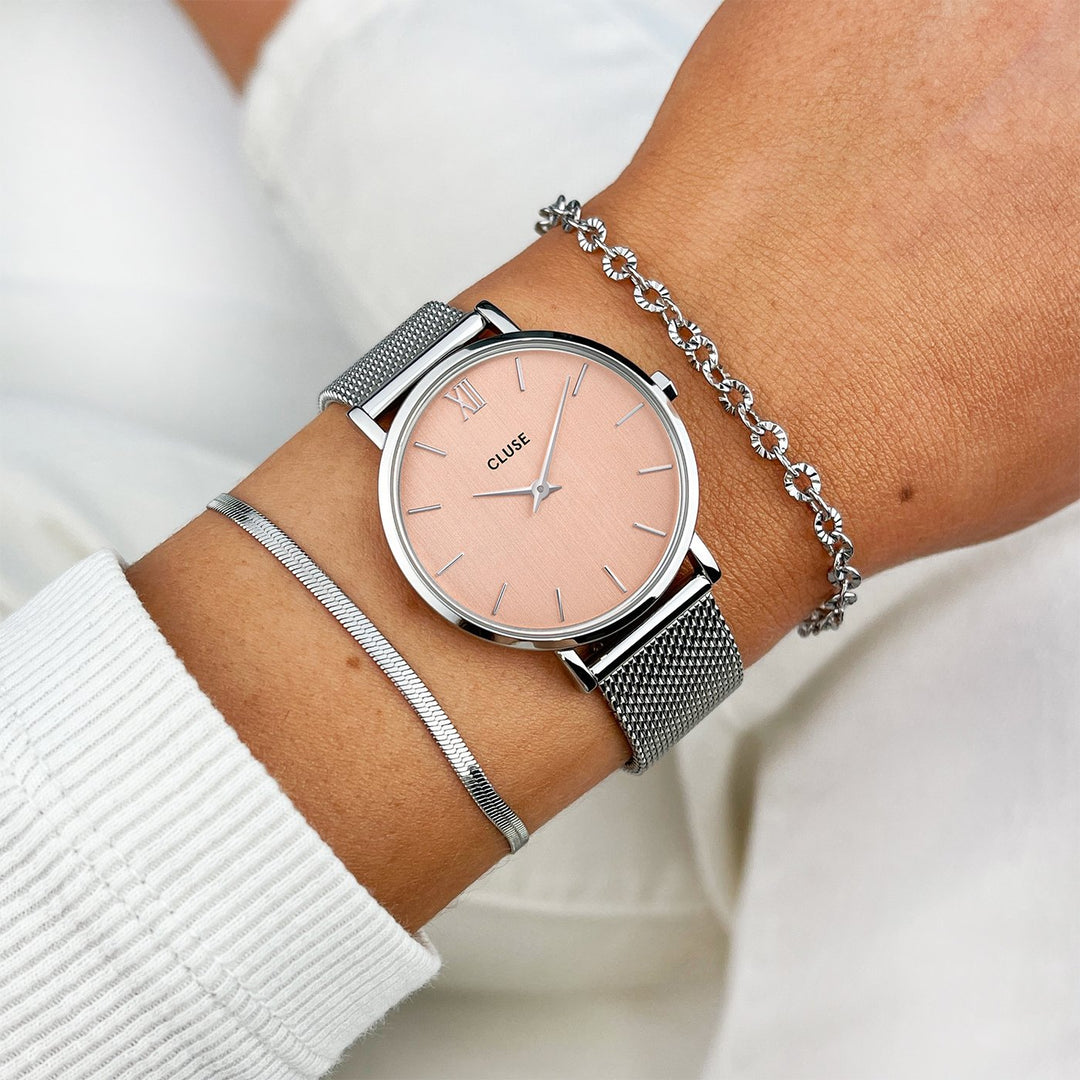 CLUSE Minuit Mesh, Silver, Rose Gold CW0101203029 - Watch on wrist