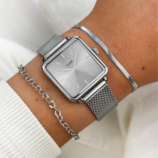 CLUSE La Tétragone Mesh Full Silver CW0101207007 - watch on wrist