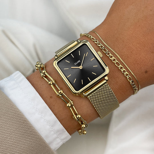CLUSE La Tetragone Black/Gold Colour CW10308 - Watch on wrist