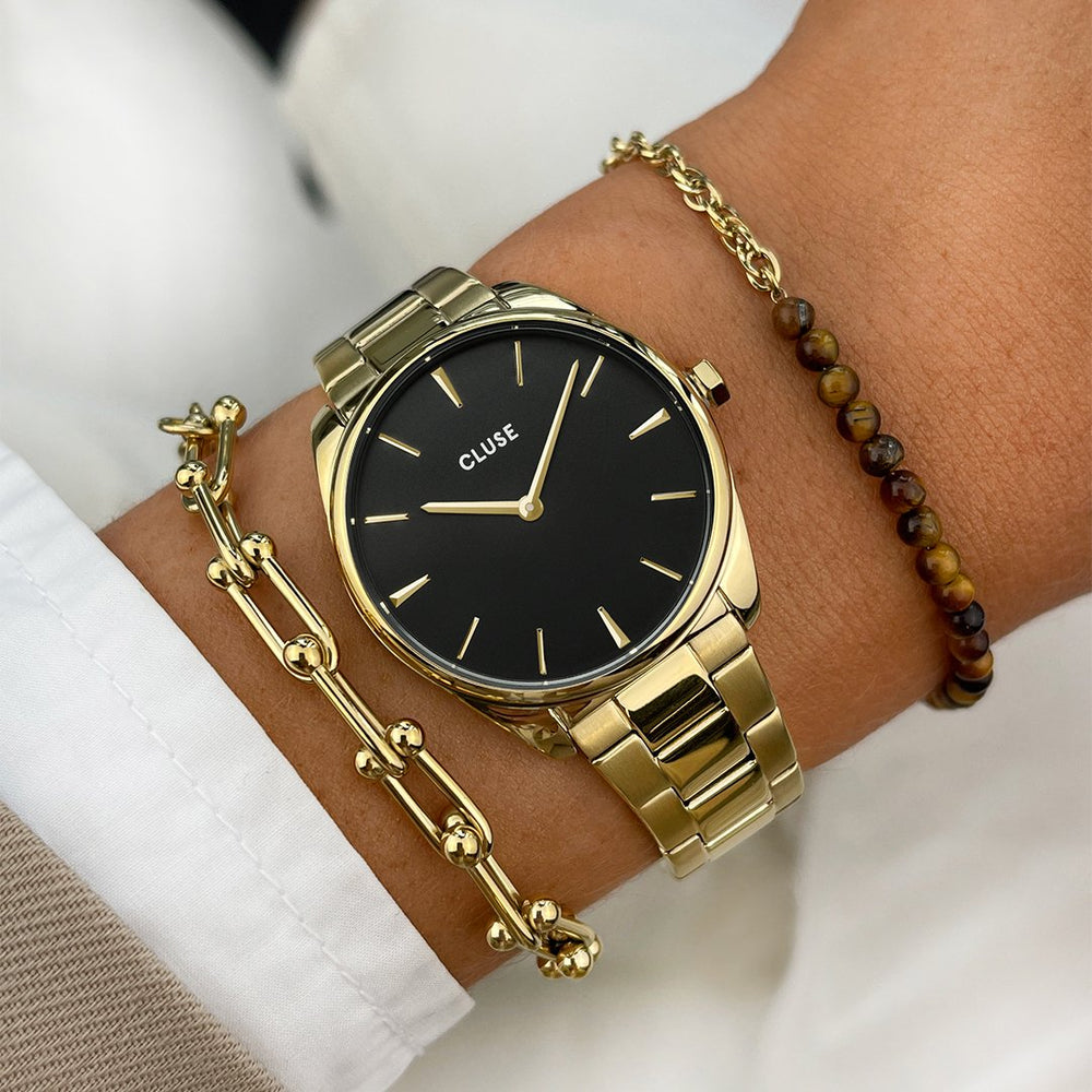 CLUSE Féroce Petite Steel Black, Gold Colour CW11208 -Watch on wrist