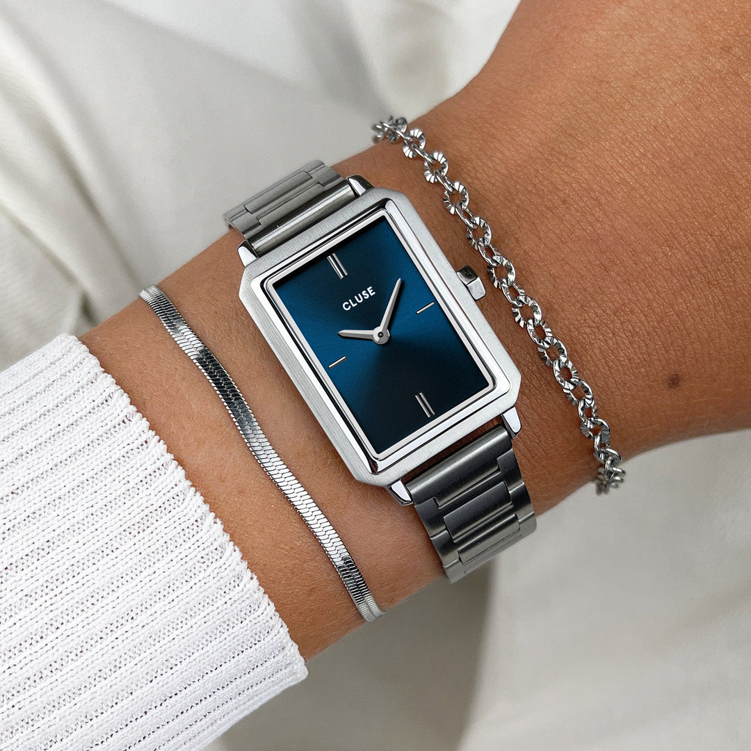 CLUSE Fluette Steel Dark Blue, Silver Colour CW11507 - Watch on wrist.