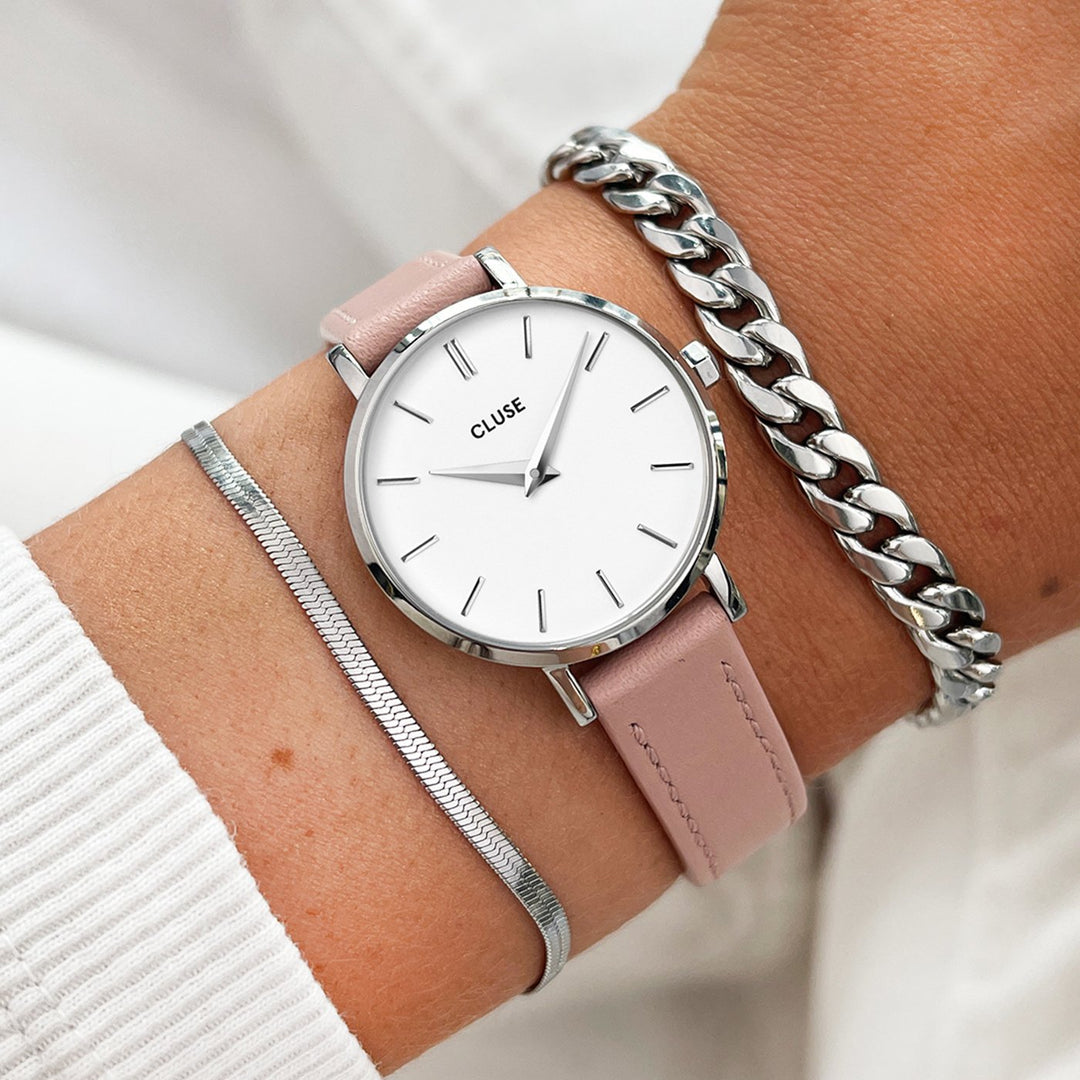 CLUSE Strap 12 mm Leather Pink, Silver Colour CS12006 - Strap on wrist
