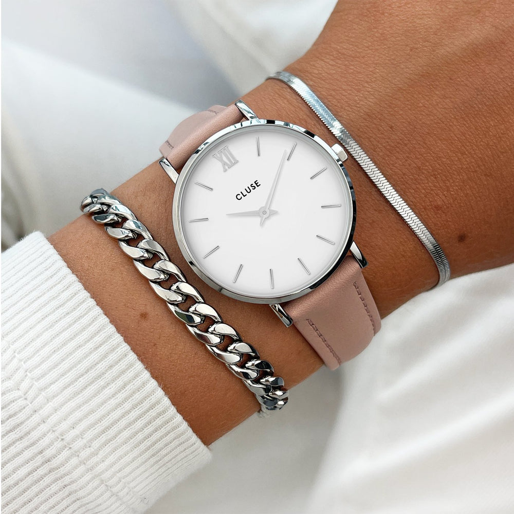 CLUSE Strap 16 mm Leather Pink, Silver Colour CS12232 - Watch strap on wrist